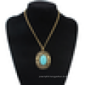 Fashion turquoise ethnic Turkey vintage gold chain gemstone pendant necklace